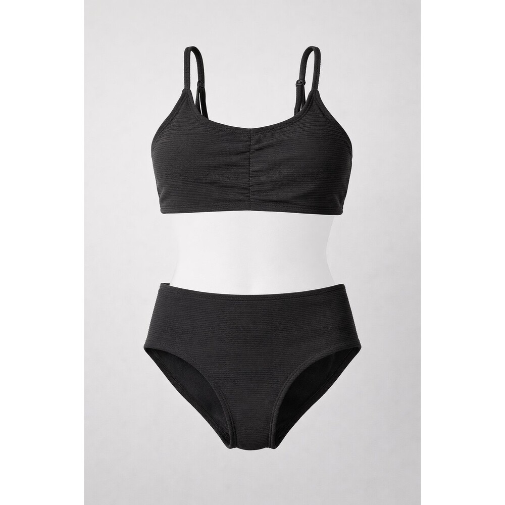 Art Class Girls S 6/7 Black Ribbed Bikini Set Adjustable Straps UPF 50 NWT